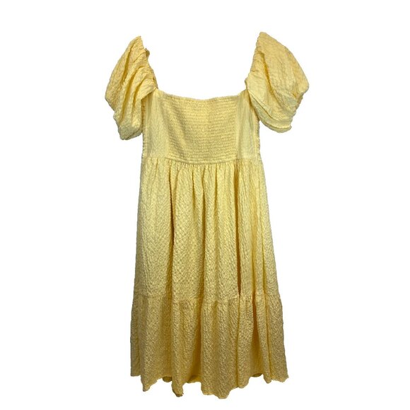 Abercrombie & Fitch Emerson Off the Shoulder Puff Sleeve Midi Dress Large Yellow - Picture 7 of 9